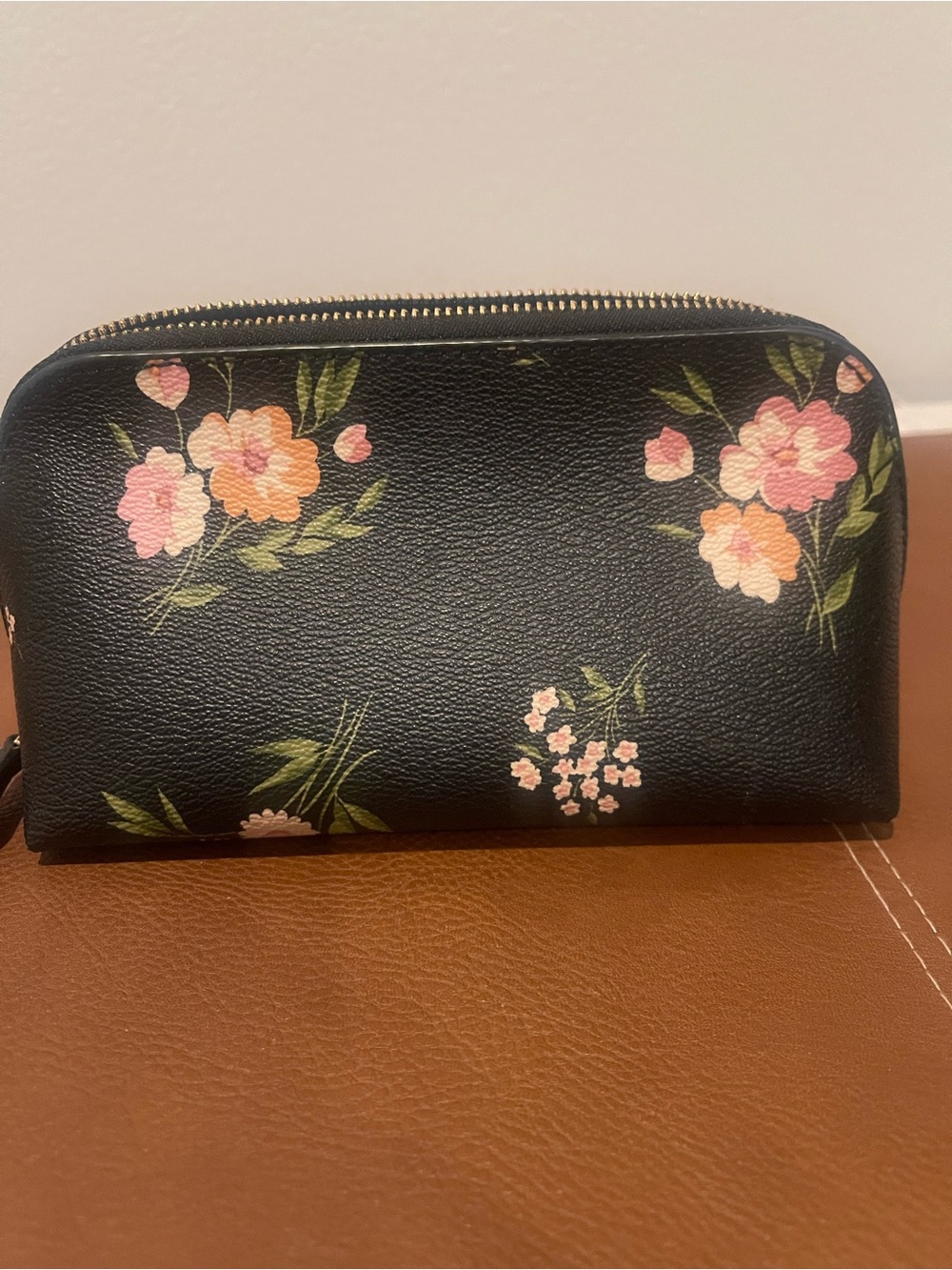 Coach Black Floral Zip Cosmetic Pouch - Picture 3 of 4